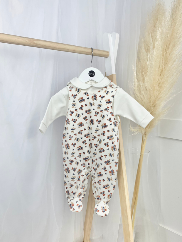 Unisex Teddy Print Dungaree Babygrow