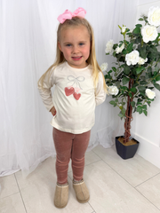 Mayoral Junior Girl Cream Heart Top & Matching Scrunchie (3Y-8Y)