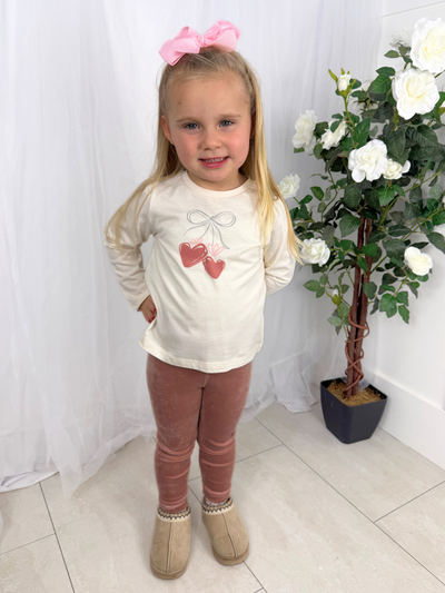 Mayoral Junior Girl Cream Heart Top & Matching Scrunchie (3Y-8Y)