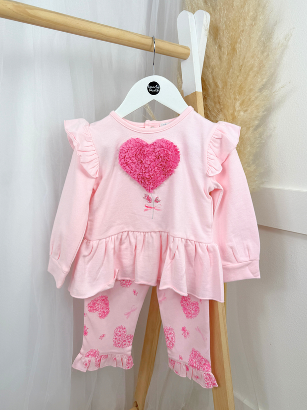 Mintini Girls Pink Floral Heart Legging Set (3M - 5Y)