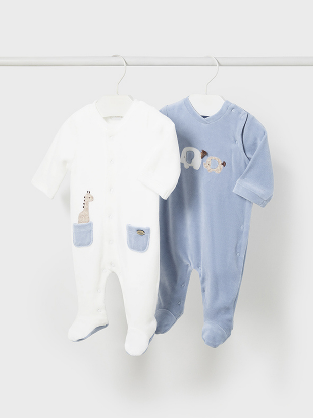 Mayoral Baby Boy Blue Elephant & Giraffe Babygrows - 2 Pack