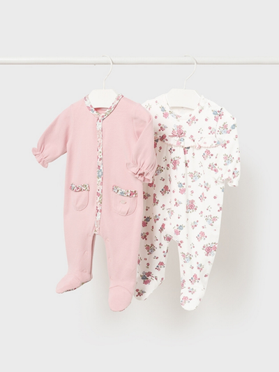 Mayoral Baby Girl Pink Floral Babygrows - 2 Pack