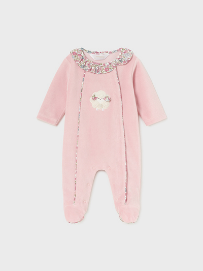 Mayoral Baby Girl Velour Pink Sheep Babygrow