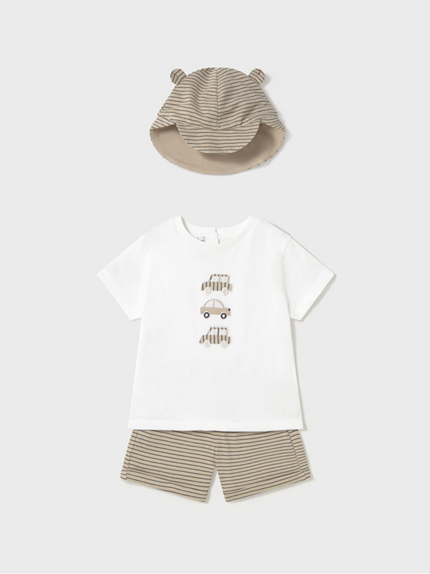 Mayoral Toddler Boy Car Striped Shorts Set & Hat