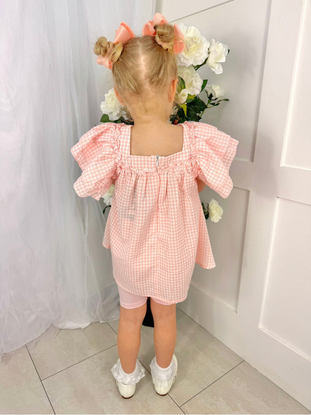 Girls ‘Cara’ Gingham Pink Frill Short Set