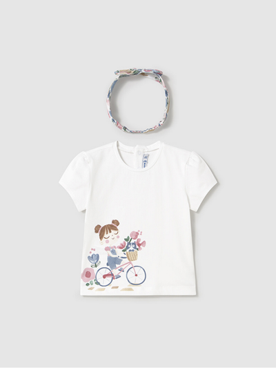 Mayoral Toddler Girl Floral Bike T-shirt With Matching Headband