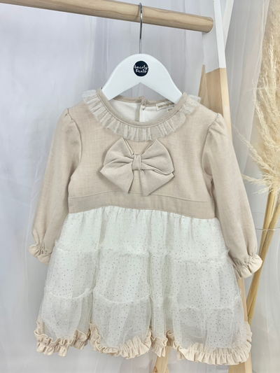 Mintini Toddler Girl Gold & Ivory Tulle Skirt Dress