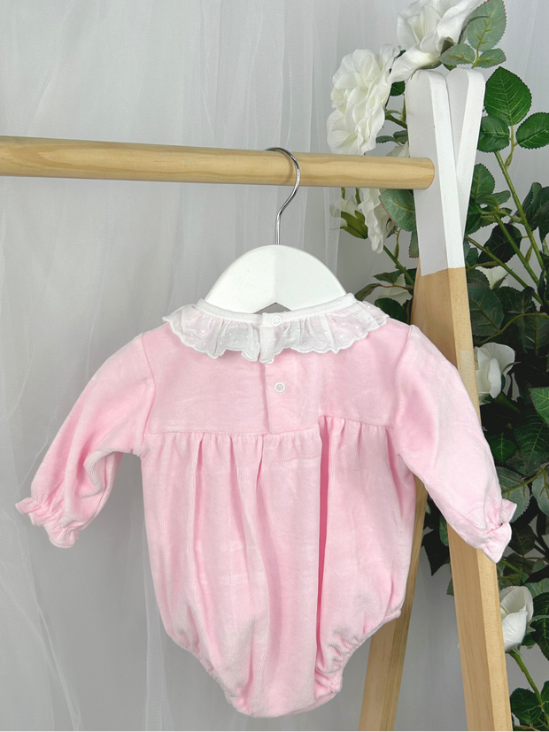 Pex Baby Girls Pink Smocked Bow Romper (NB-12M)