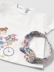 Mayoral Toddler Girl Floral Bike T-shirt With Matching Headband