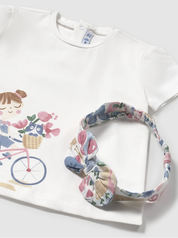 Mayoral Toddler Girl Floral Bike T-shirt With Matching Headband