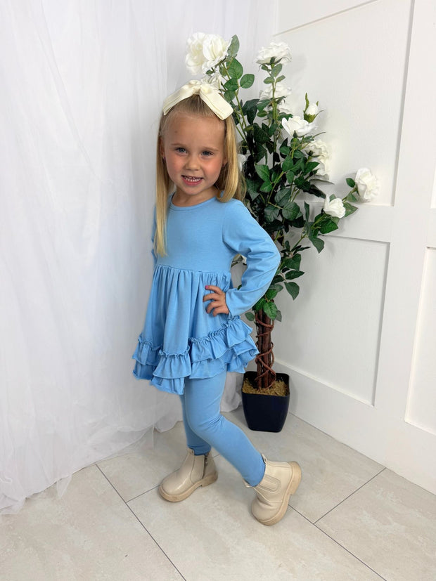 Girls 'Mae' Frilly Legging Set (18M - 8Y) - Blue