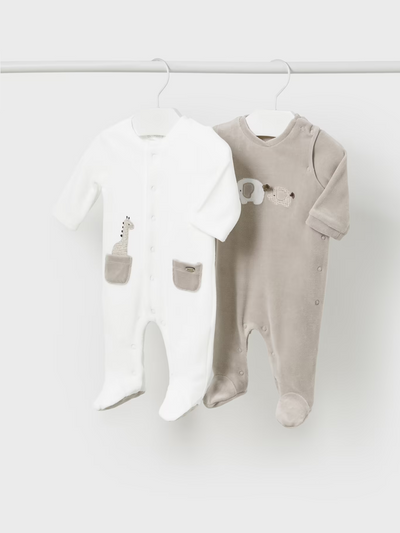 Mayoral Unisex Cream Elephant & Giraffe Babygrows - 2 Pack