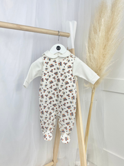 Unisex Teddy Print Dungaree Babygrow