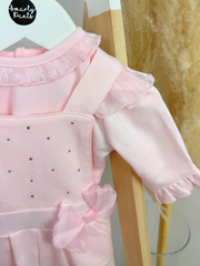 Mintini Baby Girl Pink Diamante Dungaree Set  (3M - 2Y)