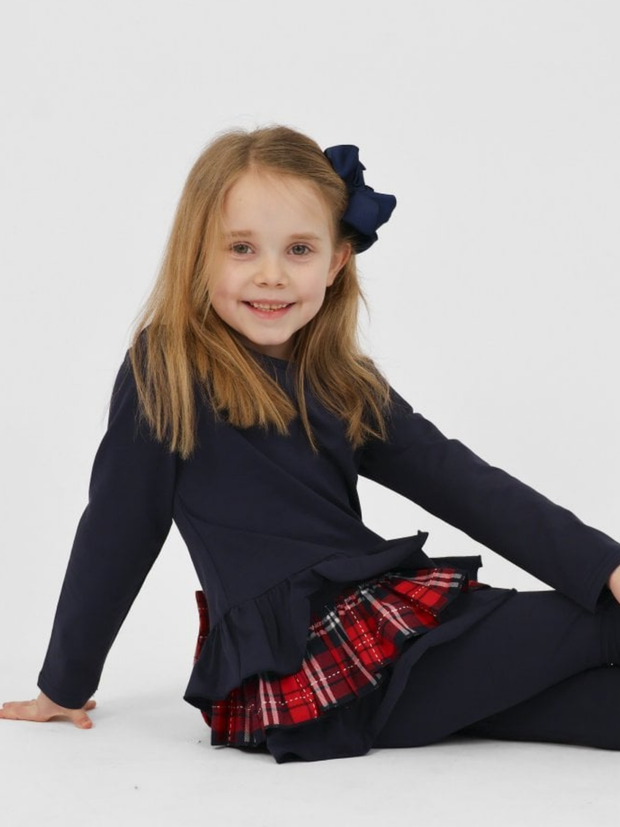 Girls 'Darcy' Tartan Bow Legging Set (18M - 8Y) - Navy