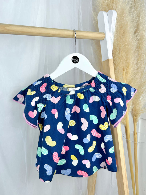 Toddler Girl Navy & Pink Hearts Set