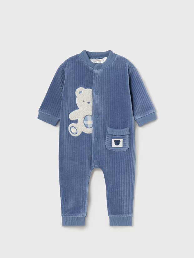 Mayoral Baby Boy Blue Velour Babygrow - 2 Colours