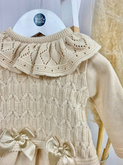 Baby Girl Beige Knitted Carmen Dress