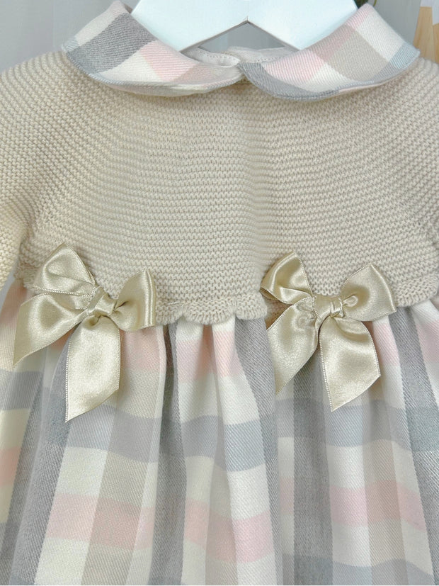 Pex Girls 'Orla' Beige Tartan Dress With Bows (0M-3Y)
