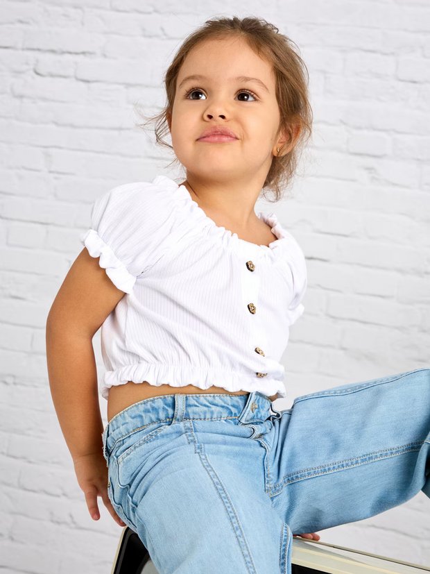 Mayoral Junior Girl White Cropped Button Down Top