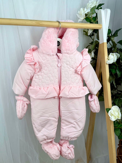 Mintini Baby Girl Pink Heart Snowsuit (1M - 9M)