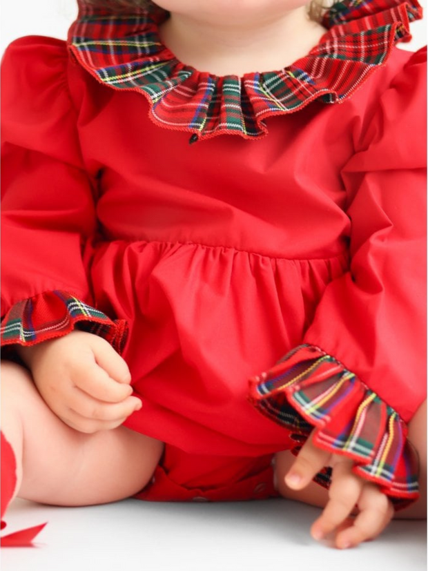 Festive Girls Red Romper With Matching Socks