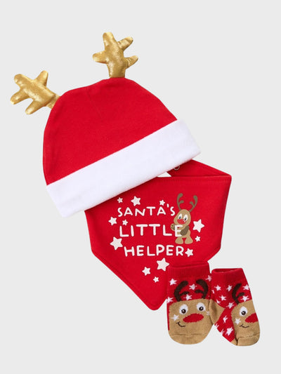 Christmas Reindeer Hat, Bibs & Socks Set (0-6M)