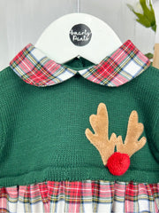 Girls Green & Red Knit Tartan Dress (3M-3Y)