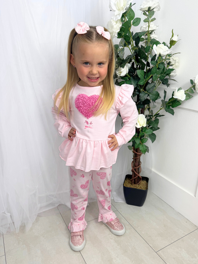 Mintini Girls Pink Floral Heart Legging Set (3M - 5Y)
