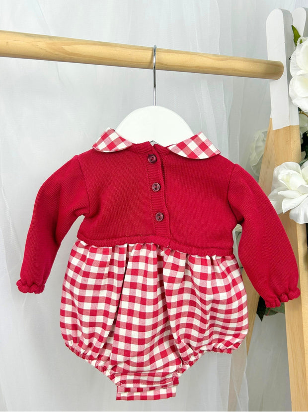 Baby Girl Red Gingham Knit Romper (3M-18M)