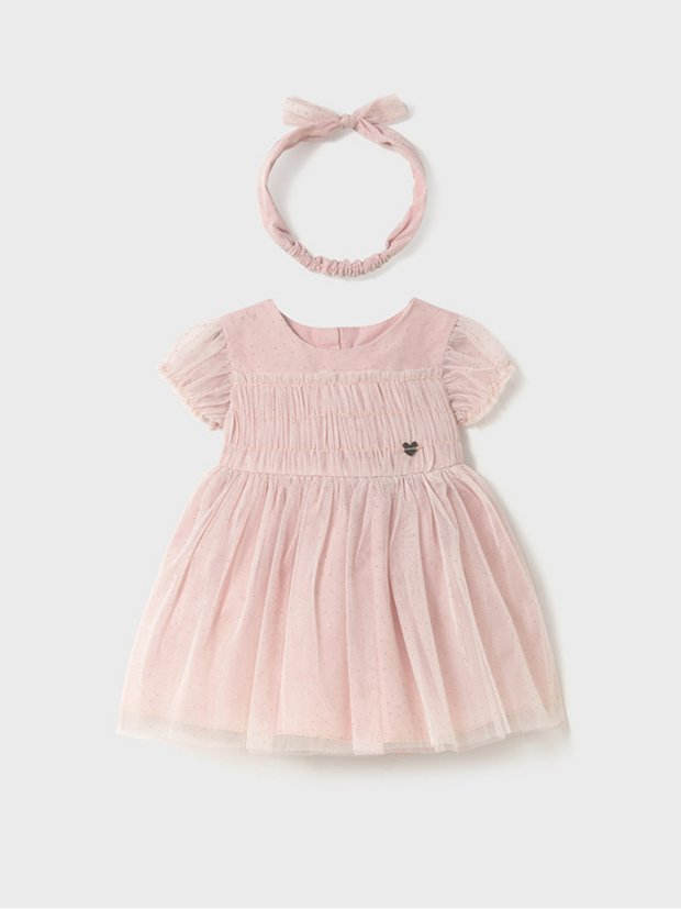 Mayoral Toddler Girl Tulle Dress With Headband - Rose