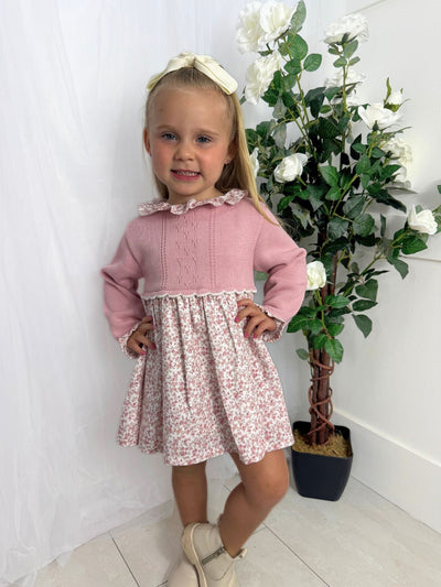 Baby Girls Pink Knitted Floral Dress (3M - 3Y)