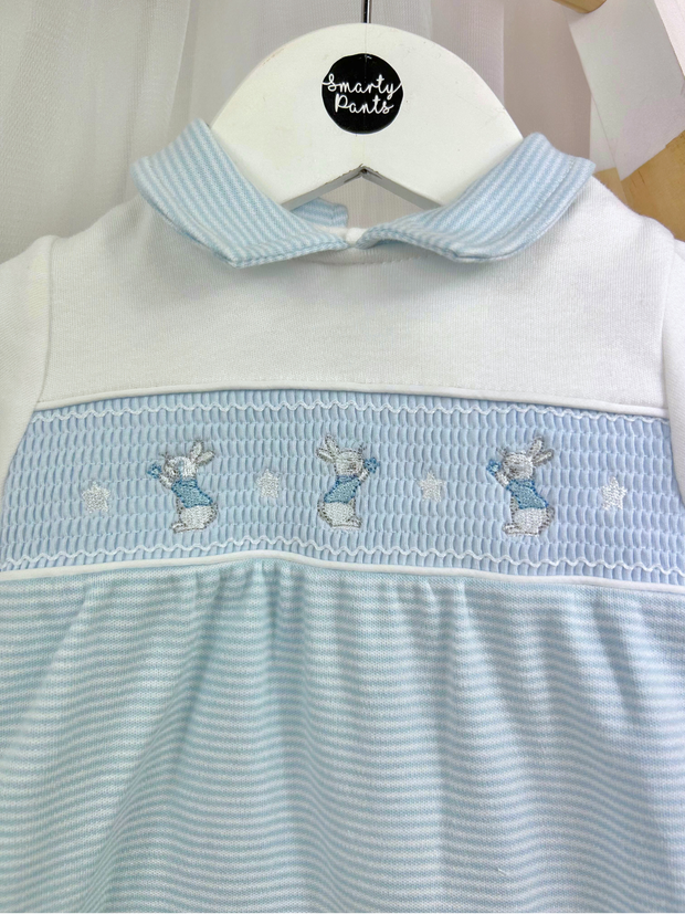 Blue Smocked Bunny Romper