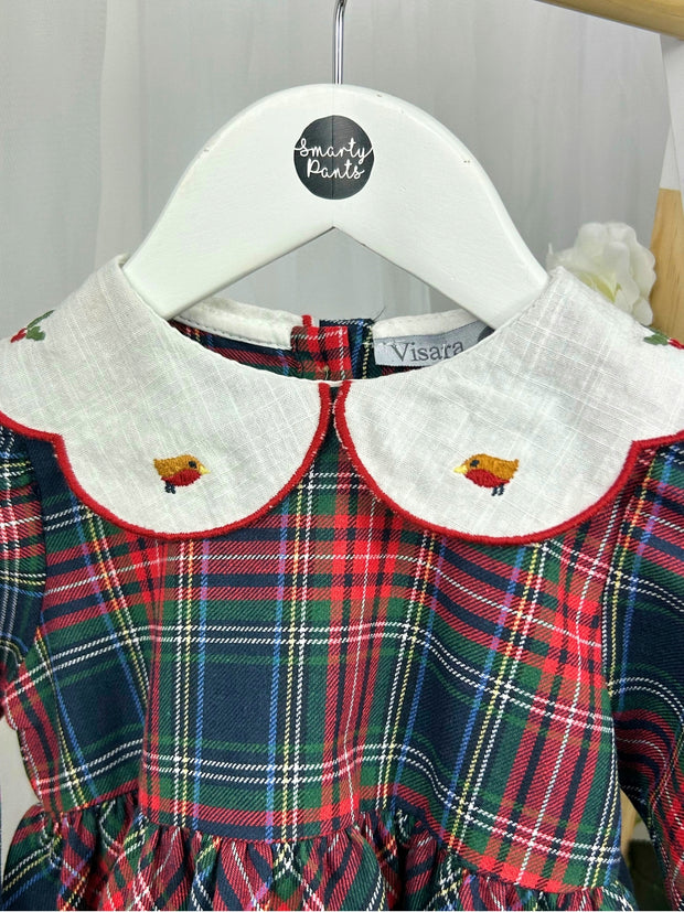 Baby Girls Festive Tartan Dress With Collar (3M-18M) - Navy
