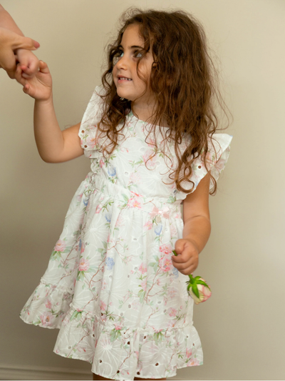 Mintini Toddler Girl White Floral Dress