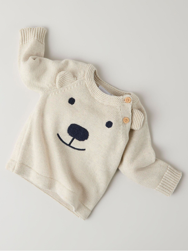 Name It Baby Boy Beige Knitted Bear Jumper  (0M-18M)