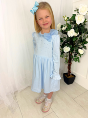 Mintini Girls Blue Diamante Bow Dress (12M - 5Y)