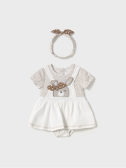 Mayoral Baby Girl Dunagree Romper & Matching Headband - 2 Colours