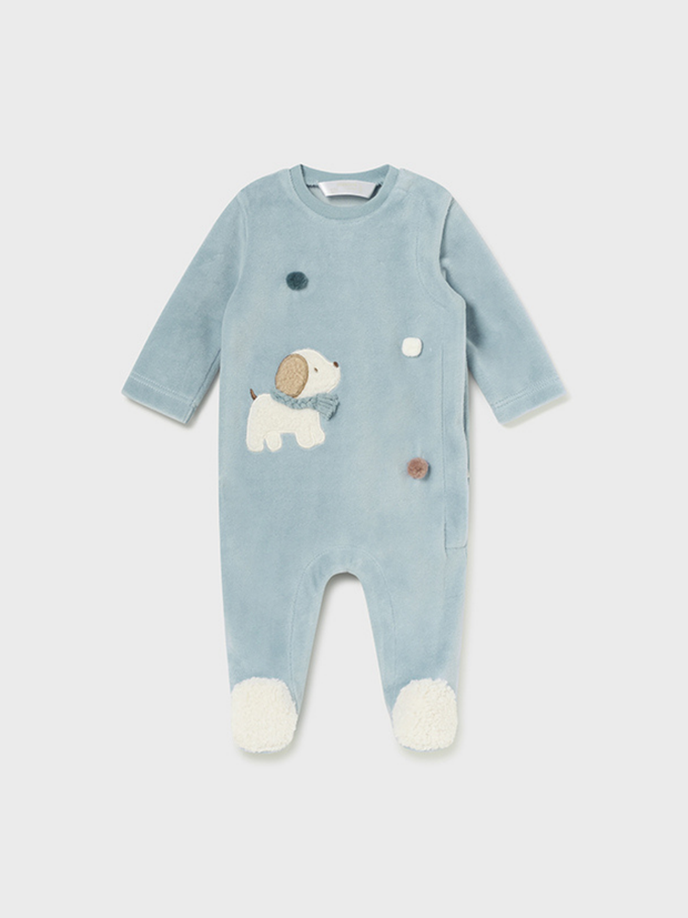 Mayoral Baby Boy Blue Velour Dog Babygrow - 2 Colours