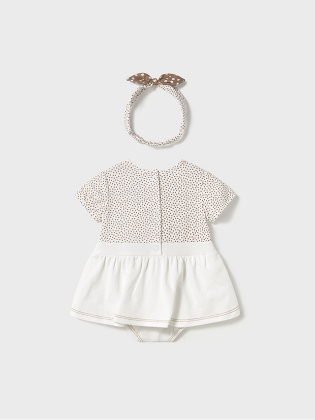 Mayoral Baby Girl Dunagree Romper & Matching Headband - 2 Colours