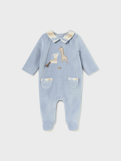 Mayoral Baby Boy Velour Elephant & Giraffe Babygrow