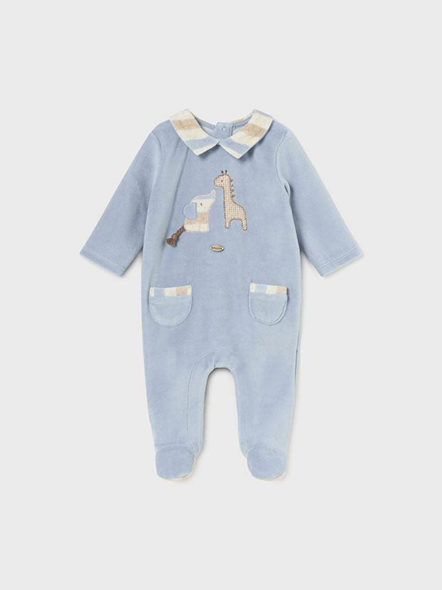 Mayoral Baby Boy Velour Elephant & Giraffe Babygrow