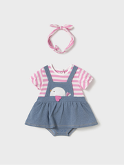 Mayoral Baby Girl Dunagree Romper & Matching Headband - 2 Colours