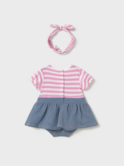 Mayoral Baby Girl Dunagree Romper & Matching Headband - 2 Colours