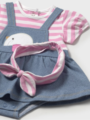 Mayoral Baby Girl Dunagree Romper & Matching Headband - 2 Colours