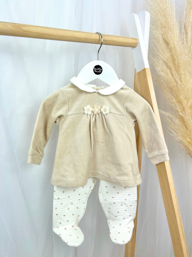 iDo Baby Girl Neutral Outfit Set With Flower Detail