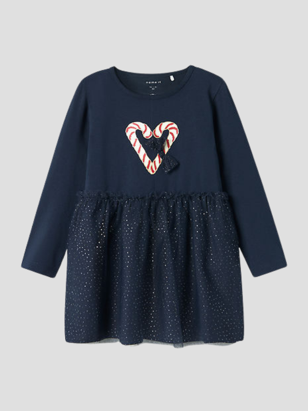 Name It Girls Navy Candy Cane Christmas Dress  (9M- 5Y)