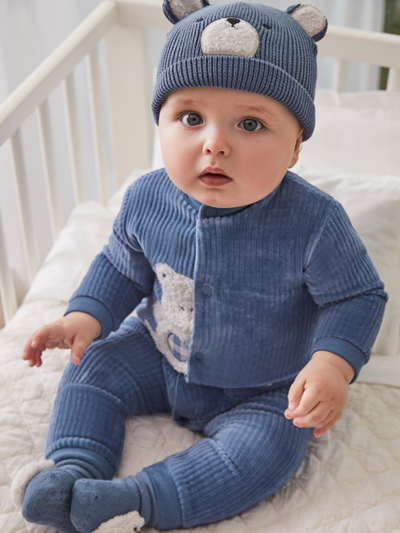 Mayoral Baby Boy Blue Velour Babygrow - 2 Colours