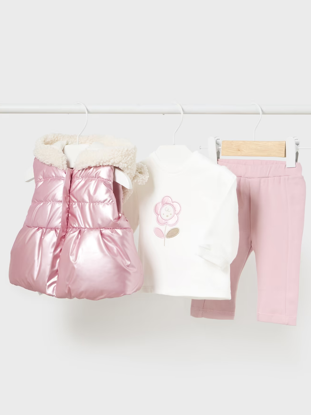 Mayoral Baby Girl 3 Piece Outfit Set With Gilet - 2 Colours