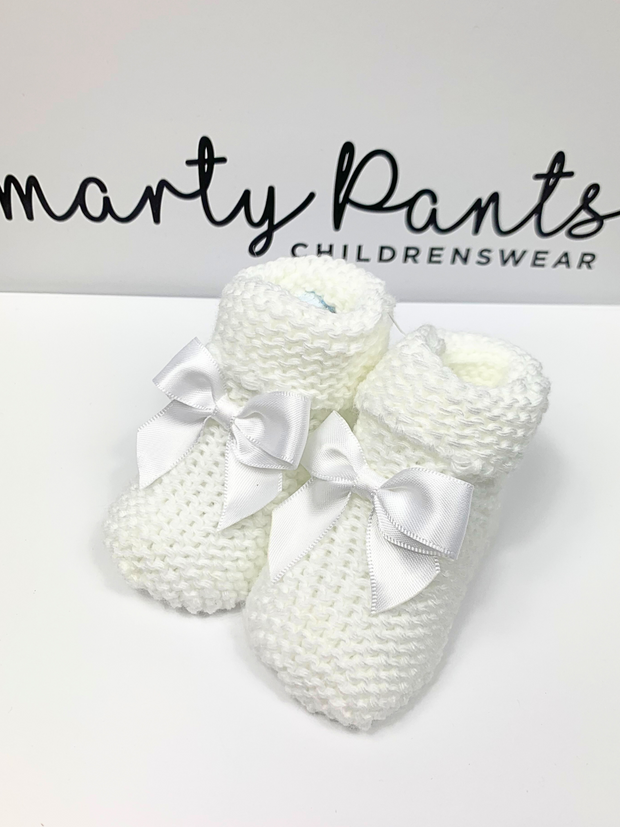 Knitted Baby Booties With Satin Bow - 2 Colours